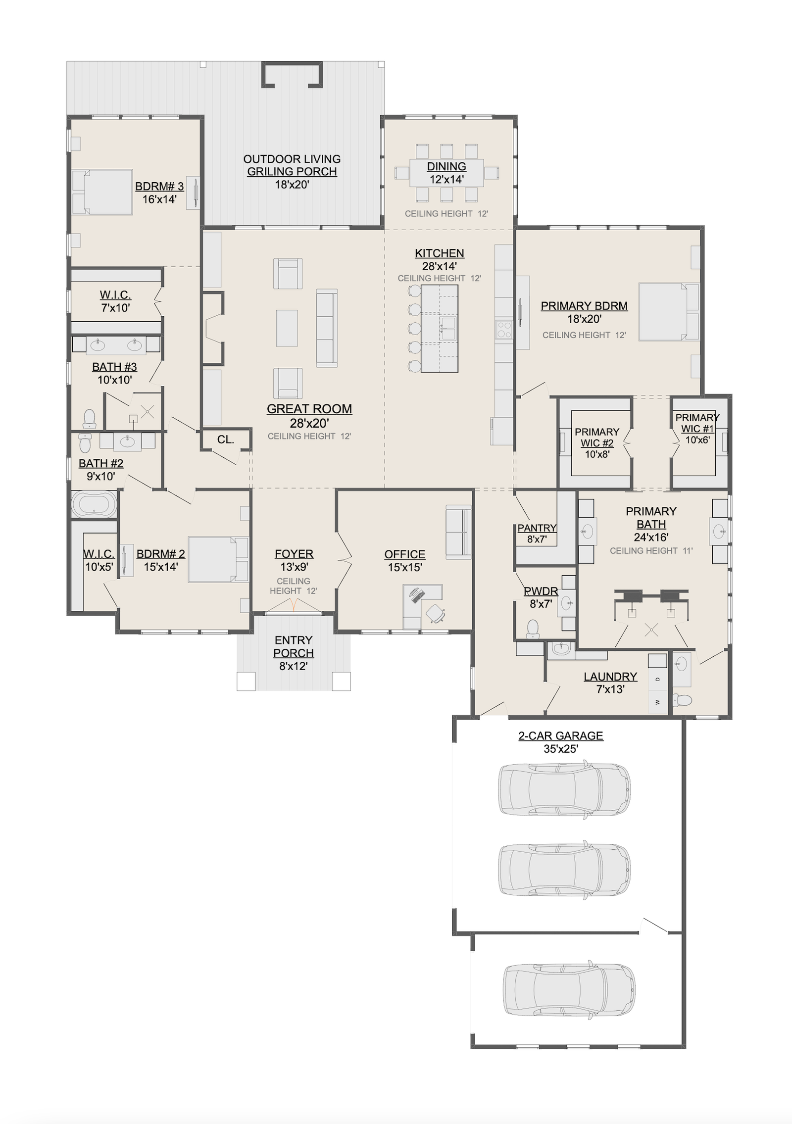 THE RIVERSTONE HOUSE 90, 3 CAR, RIGHT (FRONT ENTRY). House Plans for Family Houses, New House Plans