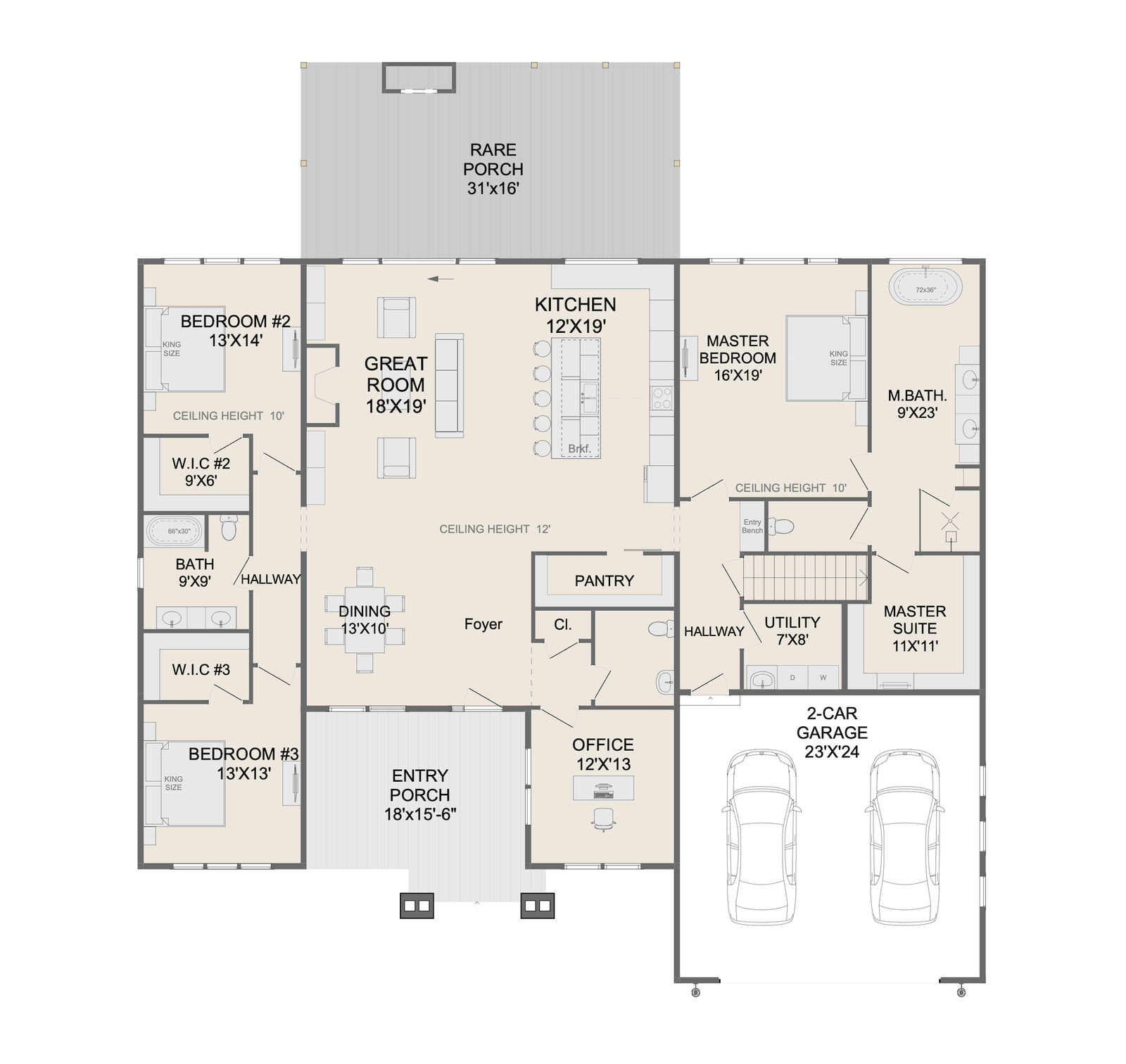 CANDLER HOUSE 90, 2 car, Right (Front Entry). House Plans for Family Houses, New House Plans