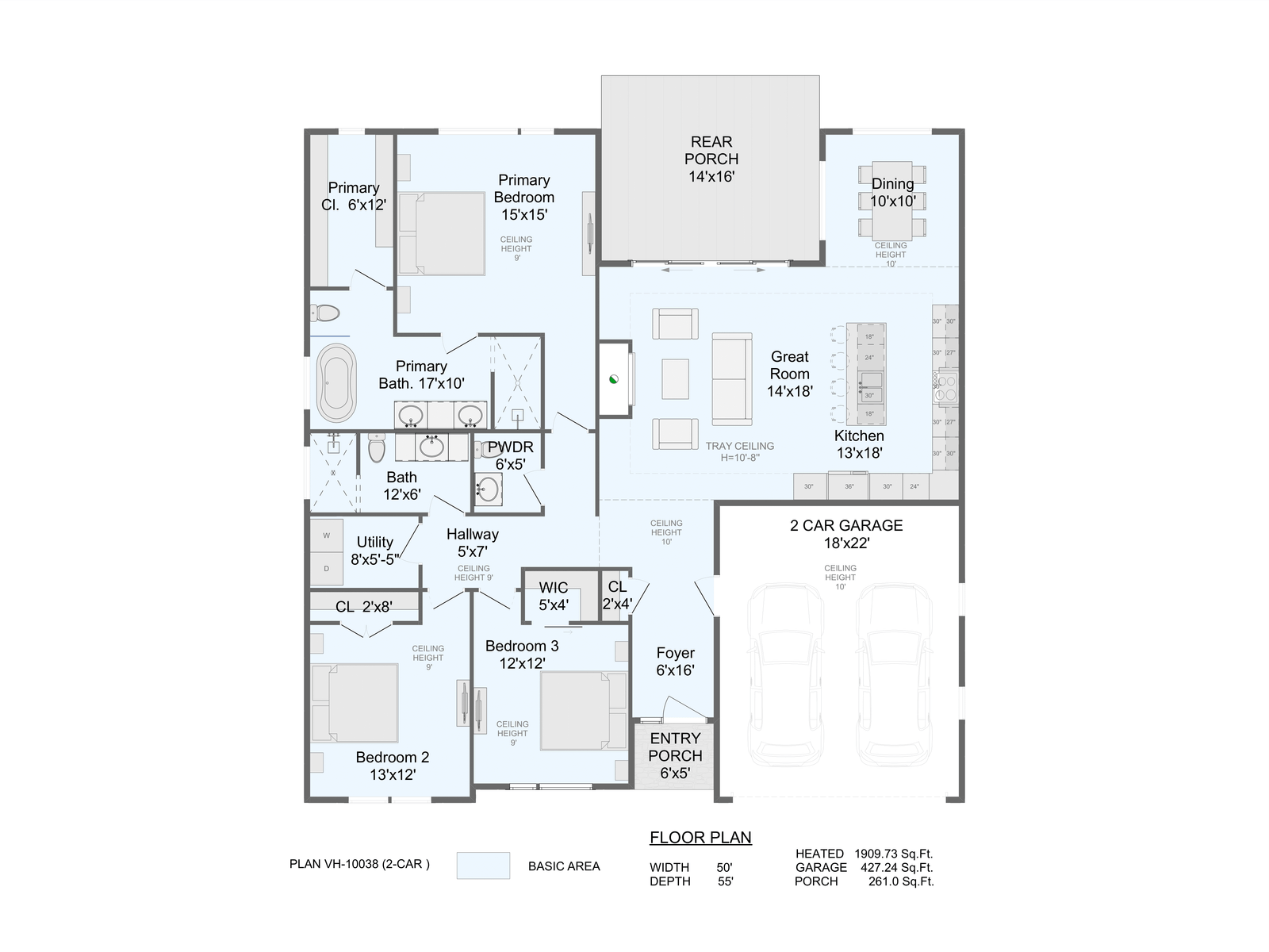 PLAN VH-10038 (2-CAR). House Plans for Family Houses, New House Plans